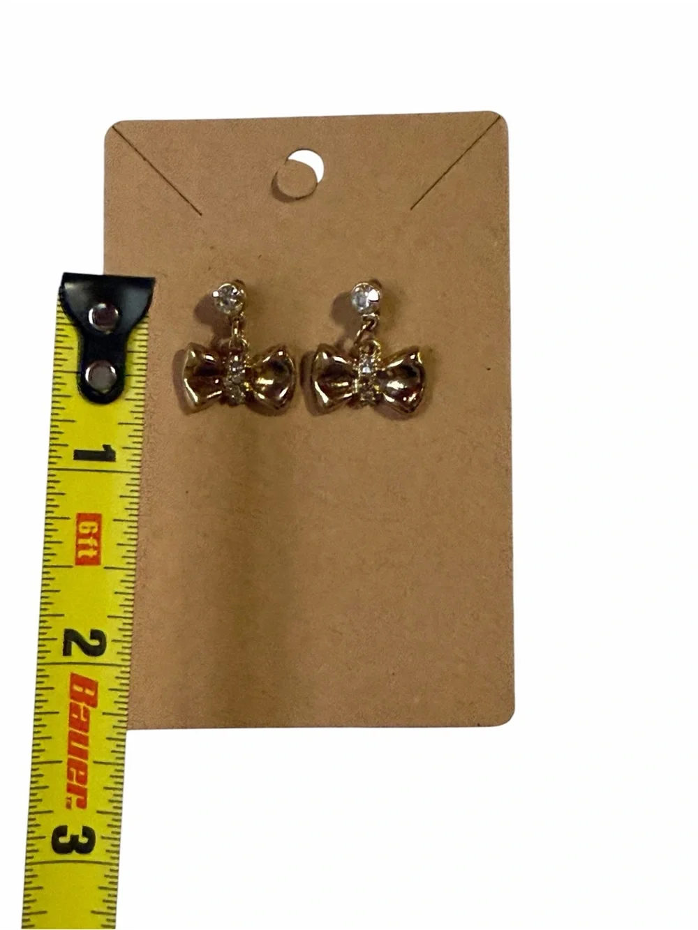 Gold Bow Drop Earrings with Crystal Stud